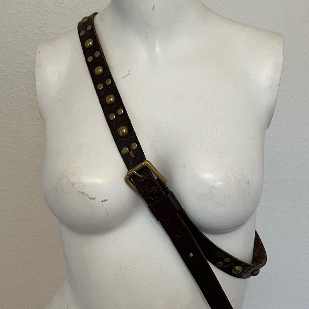 Brown Leather Studded Belt - Picture 2 of 4
